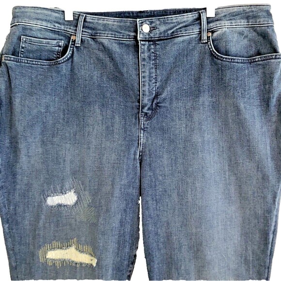 NYDJ Distressed Marilyn Straight Leg Jeans Size 24W Clean Monet Embroidered - Picture 3 of 12